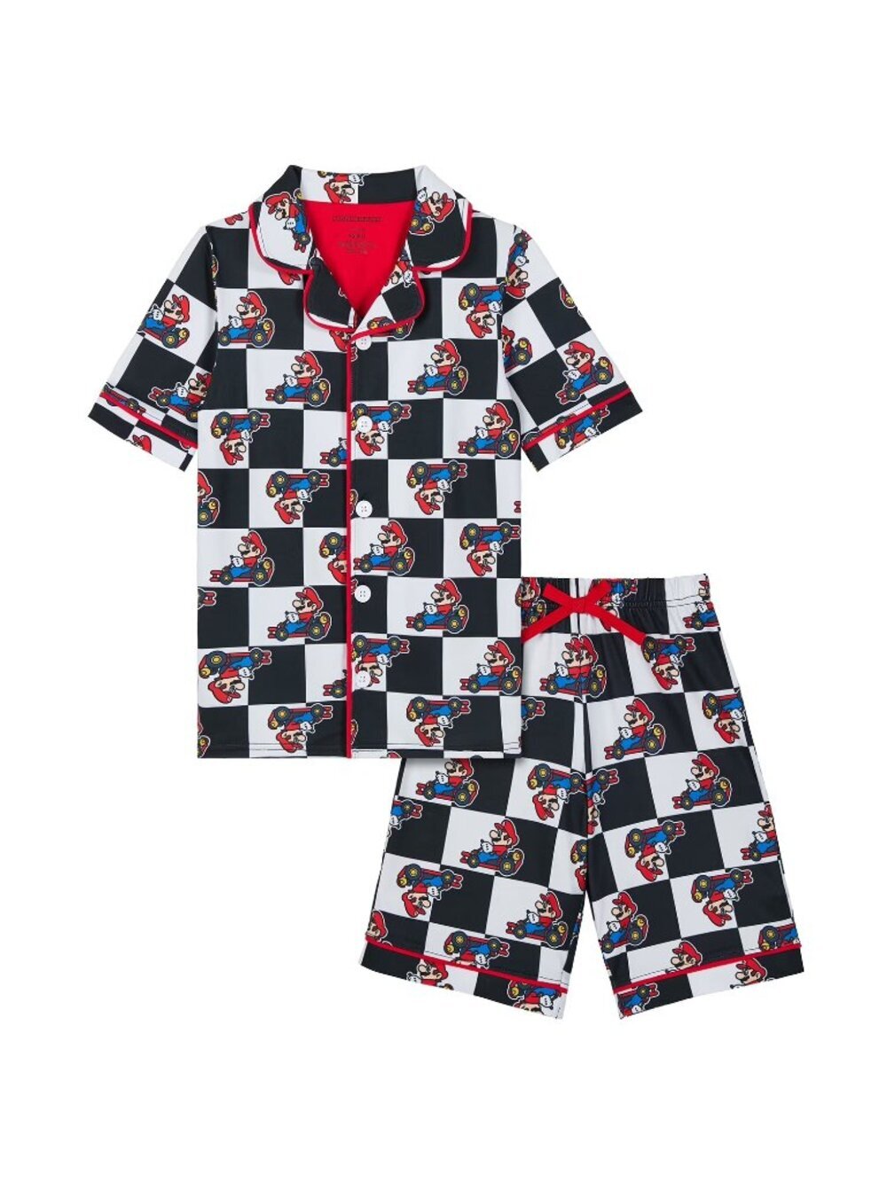 Mario Boys 2 Piece Pajama Set Racing Checkered Button Front Sleepwear Sz XS